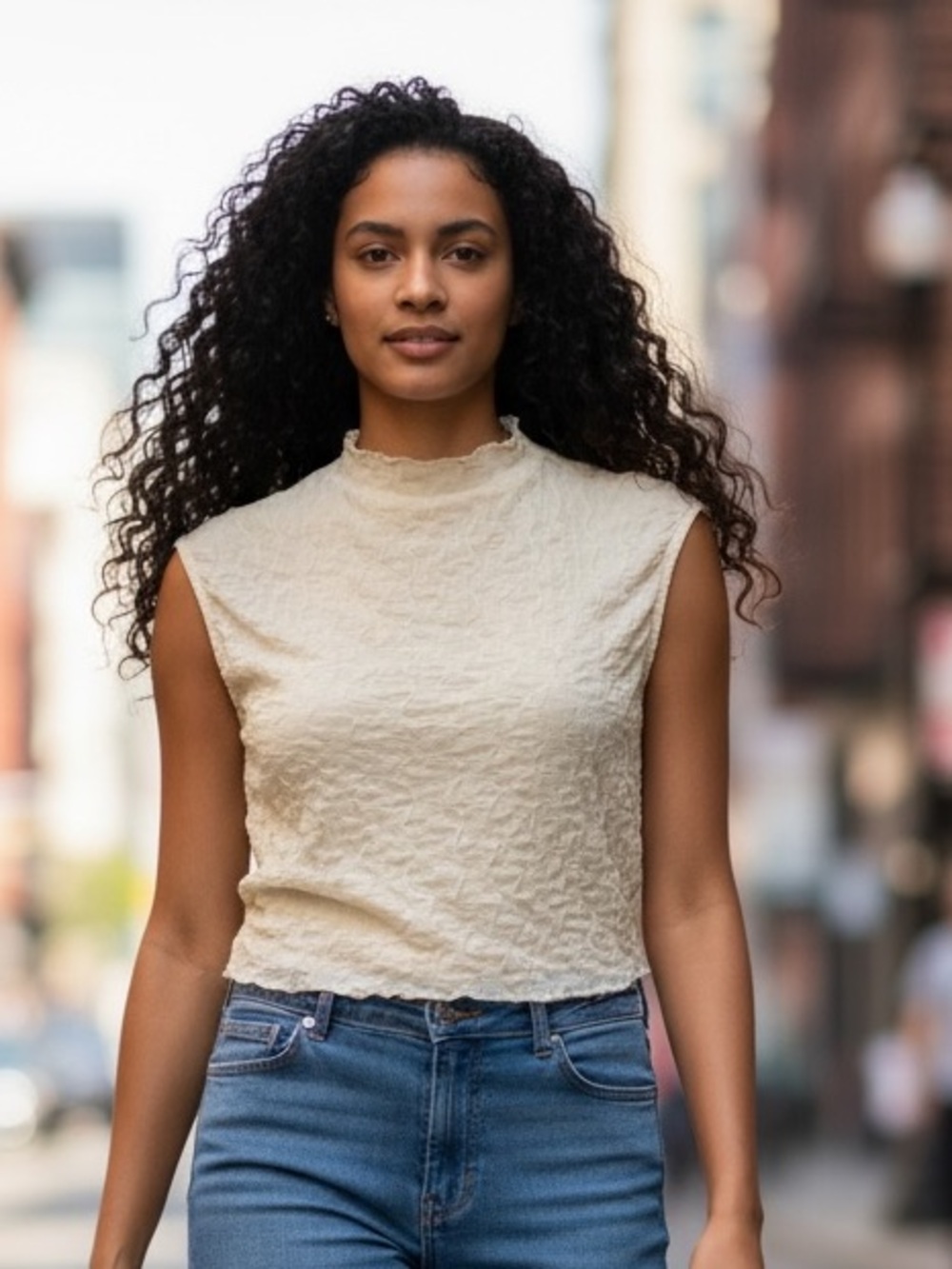 Sleeveless Mock Neck Tank Top in Cream